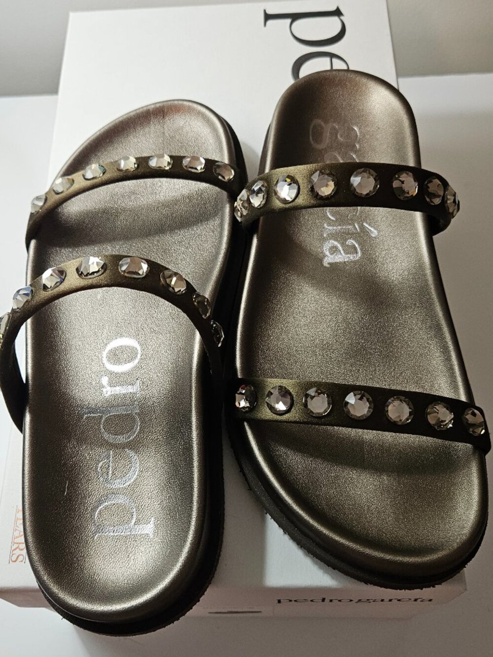 Pedro Garcia Crystal Studded Satin Slides